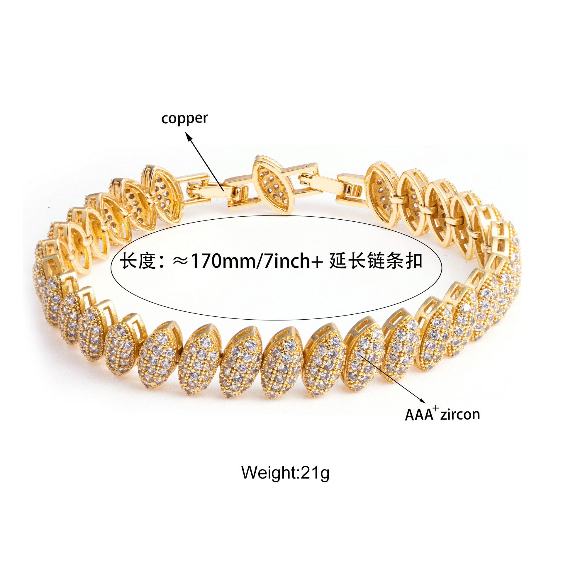 Anztilam Hip Hop Copper  Bling Icedout Bracelet Pave Setting AAA+