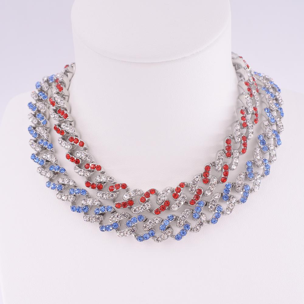 Blue crystal hip hop necklace for women miami cuban link chain rapper