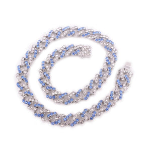 Blue crystal hip hop necklace for women miami cuban link chain rapper