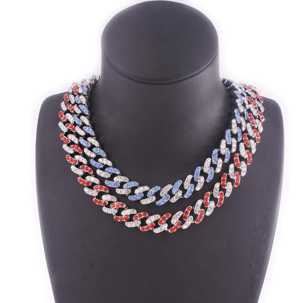 Blue crystal hip hop necklace for women miami cuban link chain rapper