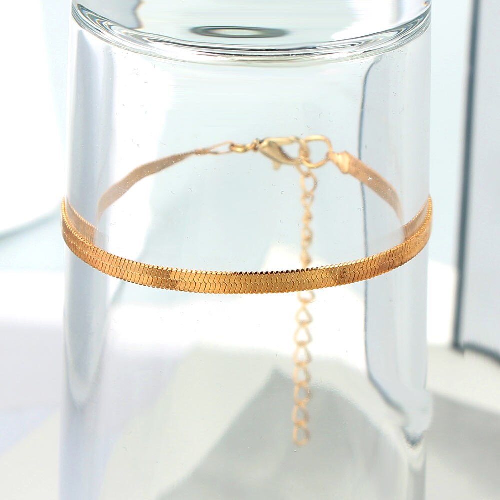 Caraquet Super Thin Flat Blade Snake Chain Anklets Minimalist Delicate