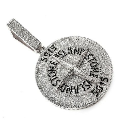 Hip Hop Big Compass Shape Pendant With Chain For Men Gifts Bling Cubic