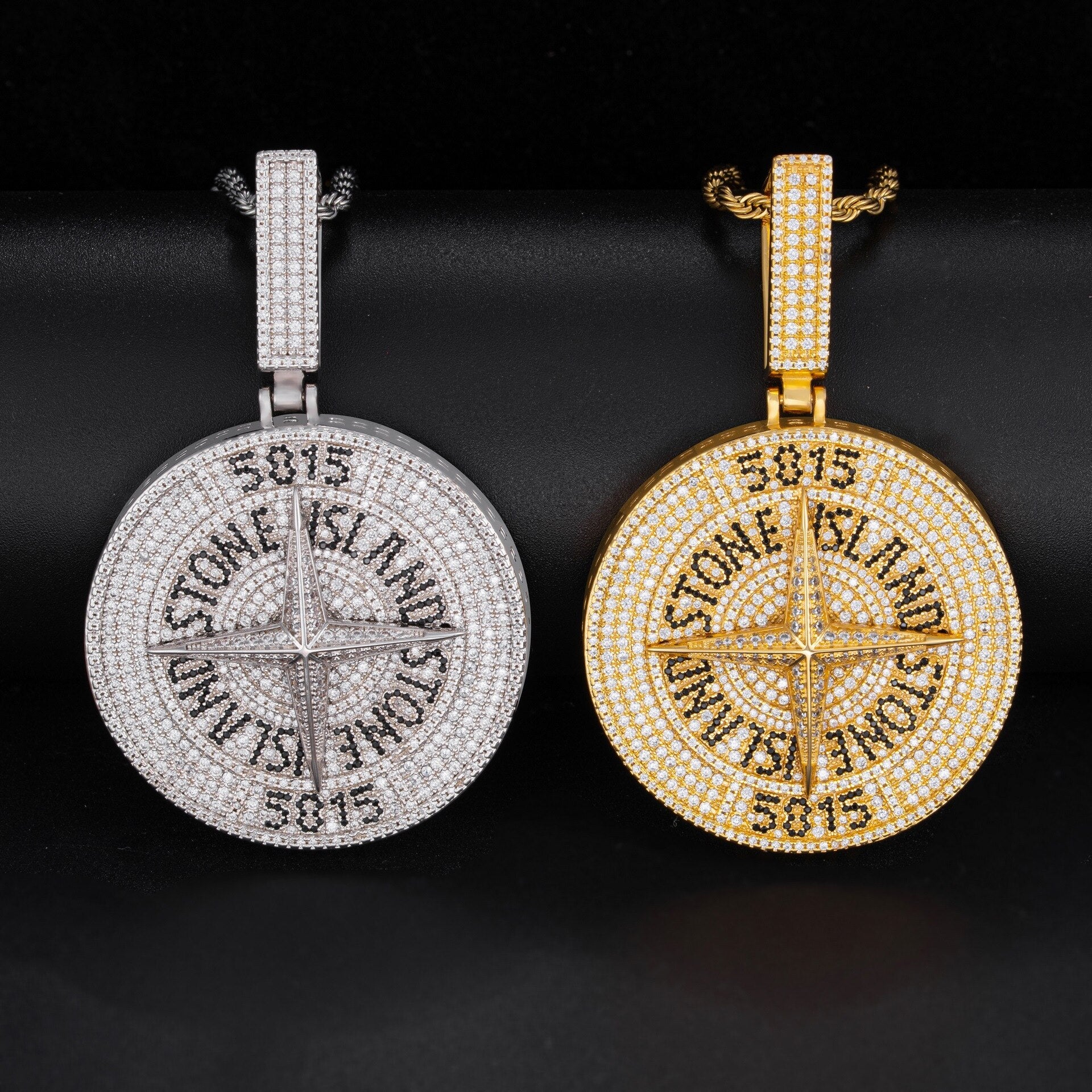 Hip Hop Big Compass Shape Pendant With Chain For Men Gifts Bling Cubic