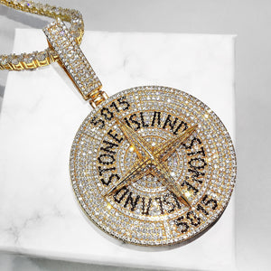 Hip Hop Big Compass Shape Pendant With Chain For Men Gifts Bling Cubic