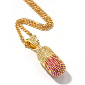 Iced Out Colored Pills Pendant Necklace With Chain AAA Zircon 3 Colors