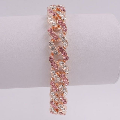 Iced out bling 12mm Rose gold silver color pink crystal bubble miami