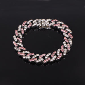 Iced out bling 12mm Rose gold silver color pink crystal bubble miami