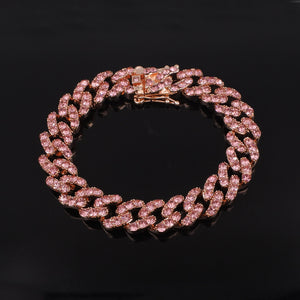 Iced out bling 12mm Rose gold silver color pink crystal bubble miami