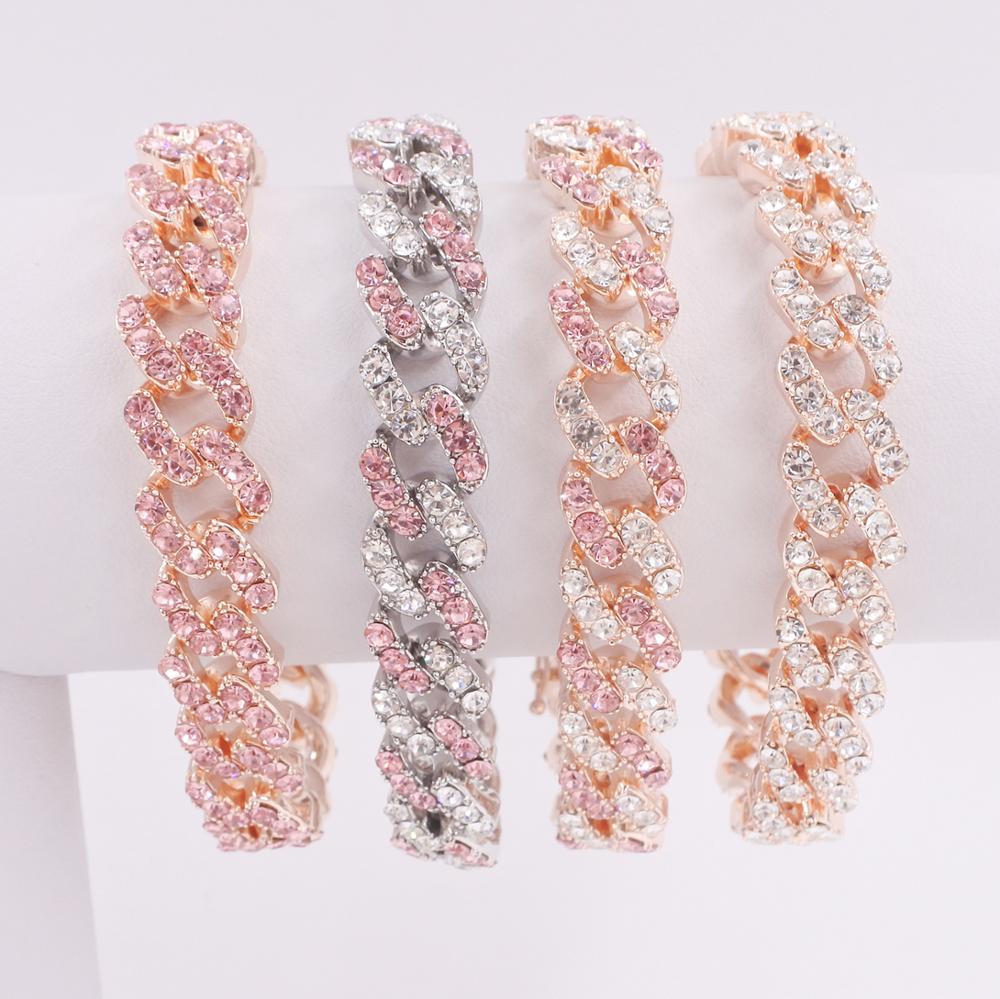 Iced out bling 12mm Rose gold silver color pink crystal bubble miami