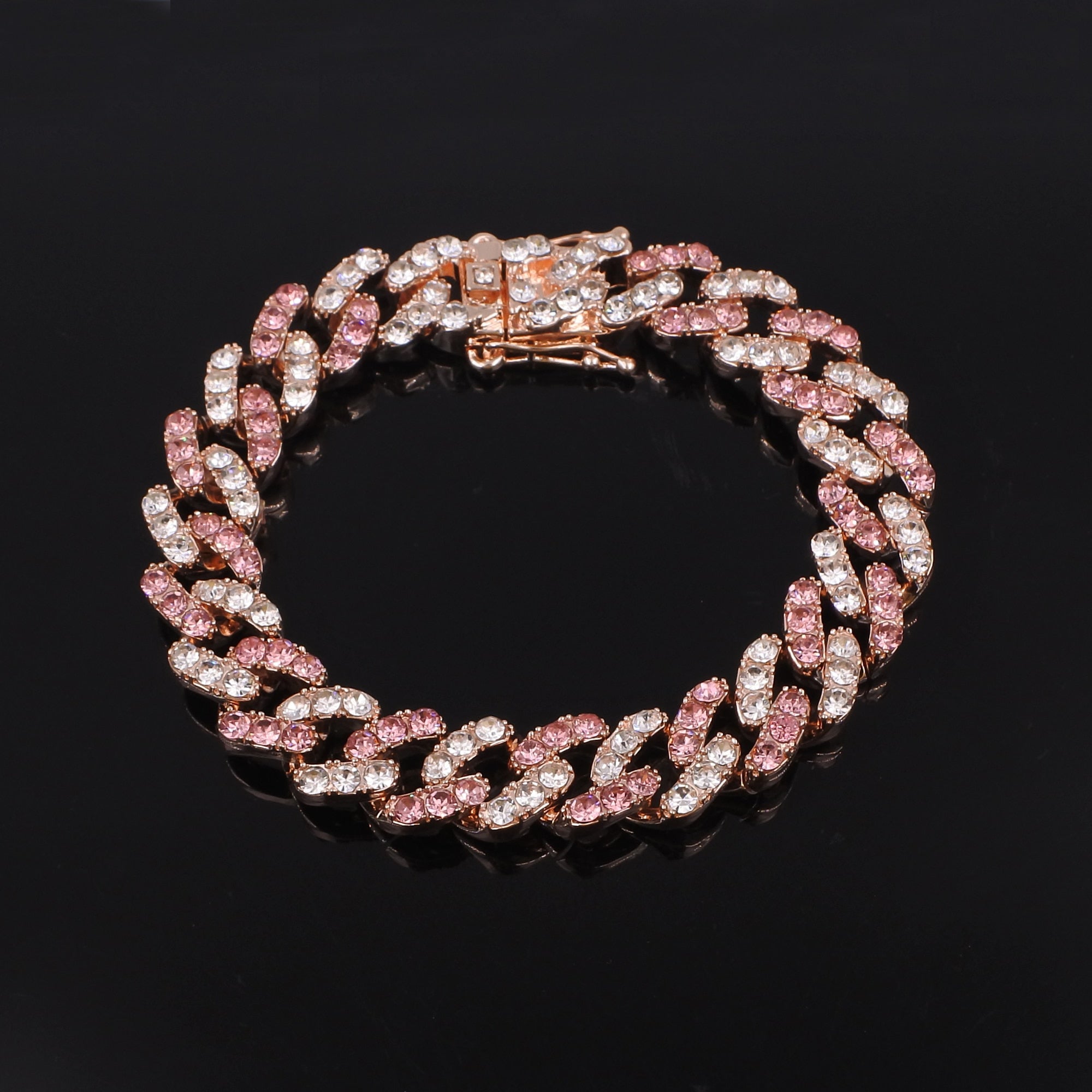 Iced out bling 12mm Rose gold silver color pink crystal bubble miami