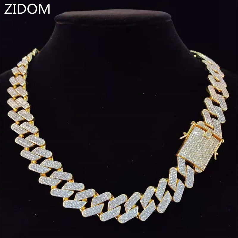 Men Hip Hop Chain Necklace 20mm heavy Rhombus Cuban Chains Iced Out