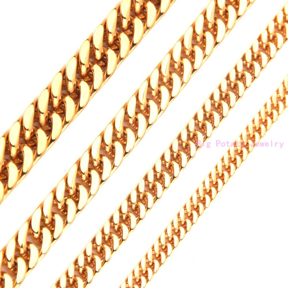 Perfect Gold 6/8/10/12/14mm Wide Cuban Link Chain Stainless Steel