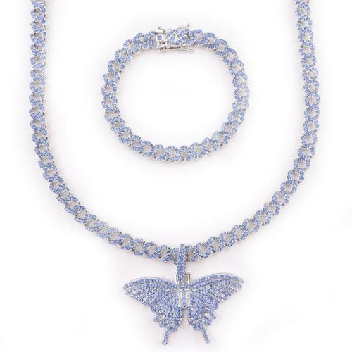 Blue Iced Butterfly Cuban Link Set