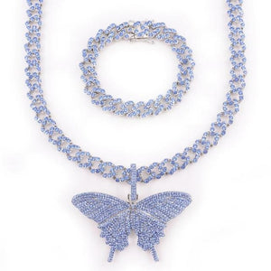 Blue Iced Butterfly Cuban Link Set