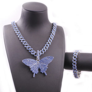 Blue Iced Butterfly Cuban Link Set