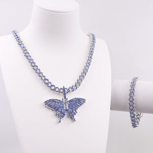 Blue Iced Butterfly Cuban Link Set