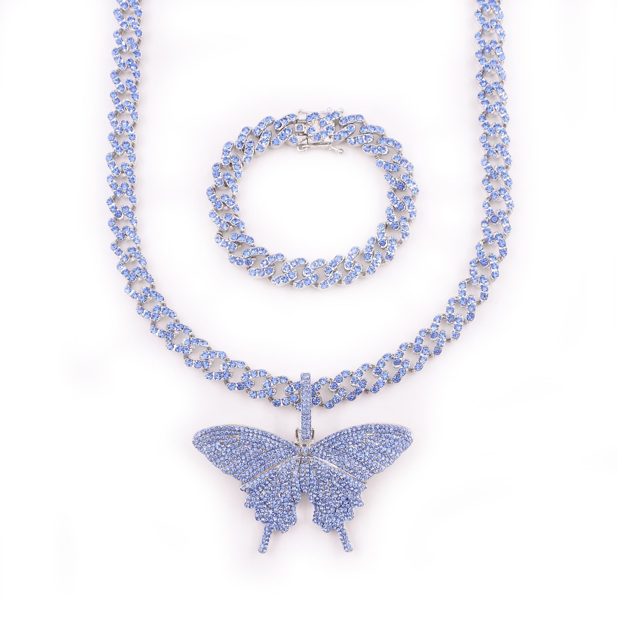 Blue Iced Butterfly Cuban Link Set