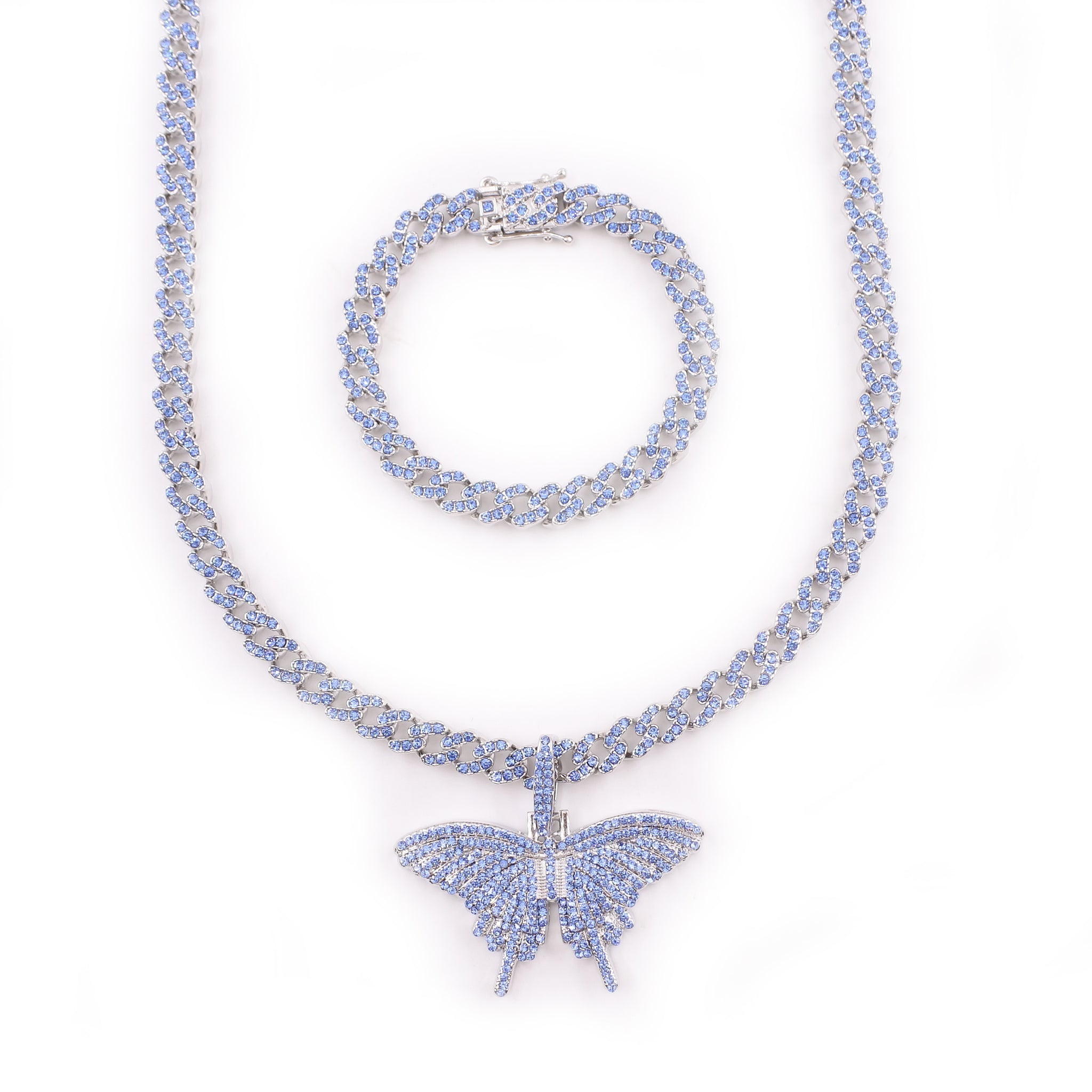 Blue Iced Butterfly Cuban Link Set