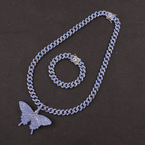 Blue Iced Butterfly Cuban Link Set