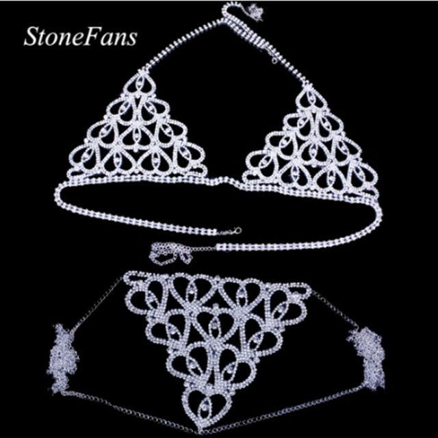 Crystal Body Chain Bra + Thong Set